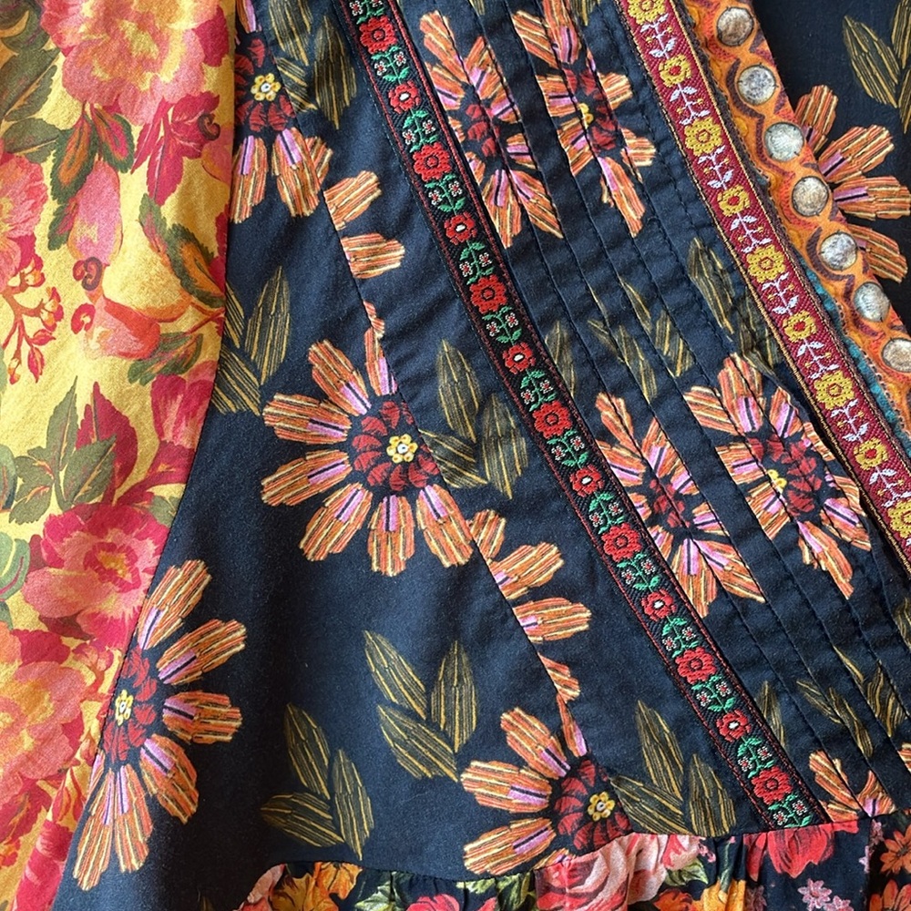 FARM Rio Floral V-Neck Peasant Blouse in Navy, Pink, Orange, Yellow - Picture 4 of 7